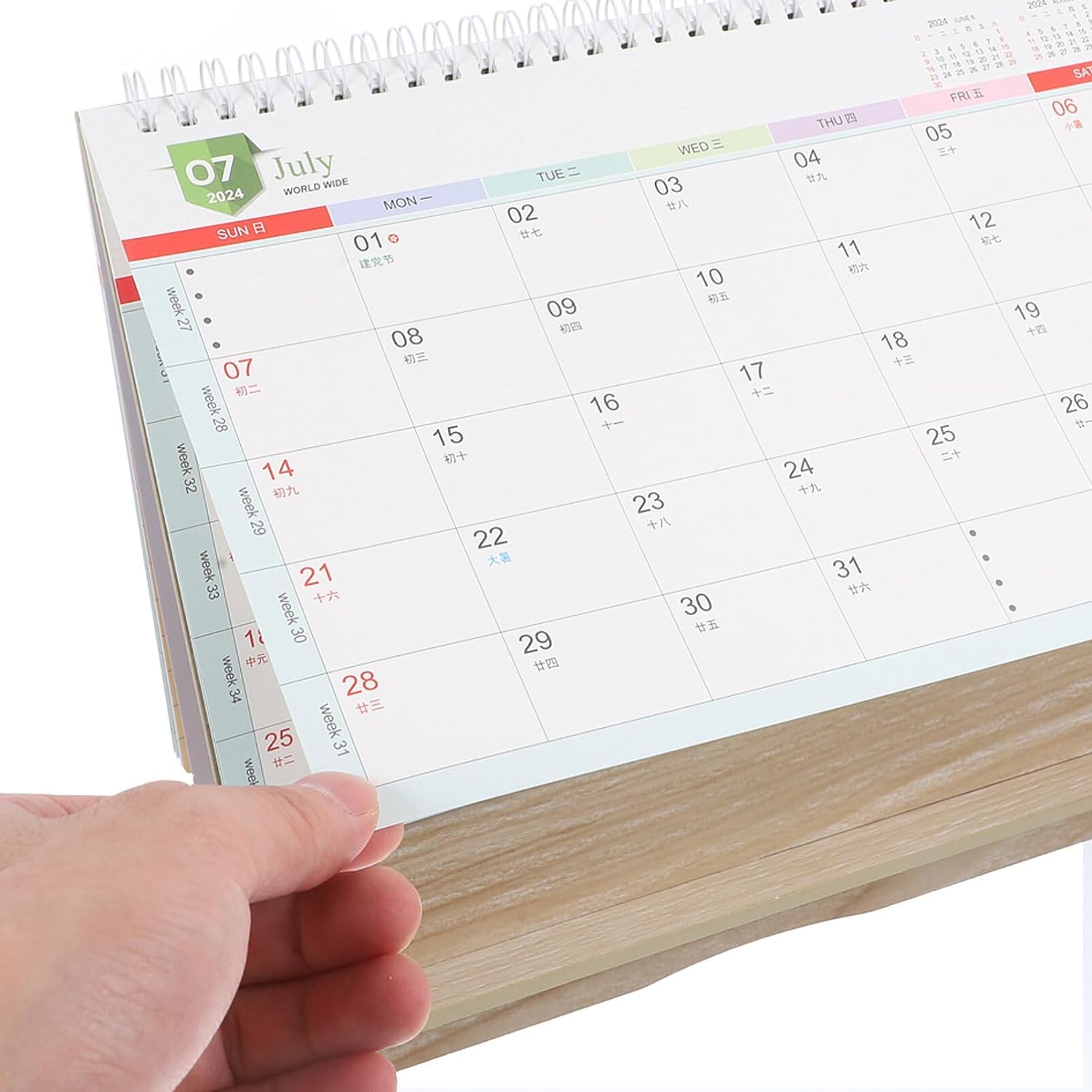 Großer Tischkalender 2024, 3D-Kalender, 2024 Schreibtischkalender mit Holzsockel, kreativer stehender Flip-Tischkalender von Januar 2024 bis Dezember 2024, 12 Monatsplaner für Zuhause, Büro, Schule