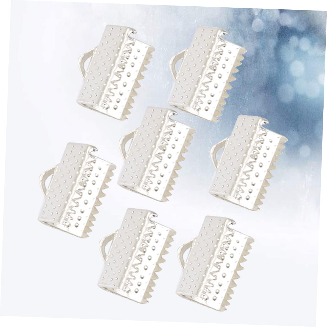 Tofficu Crimp End Clamps 100pcs Metal Fastener Clasps Plated Ribbon Ends and for DIY Jewelry Making (1.6cm Silver)