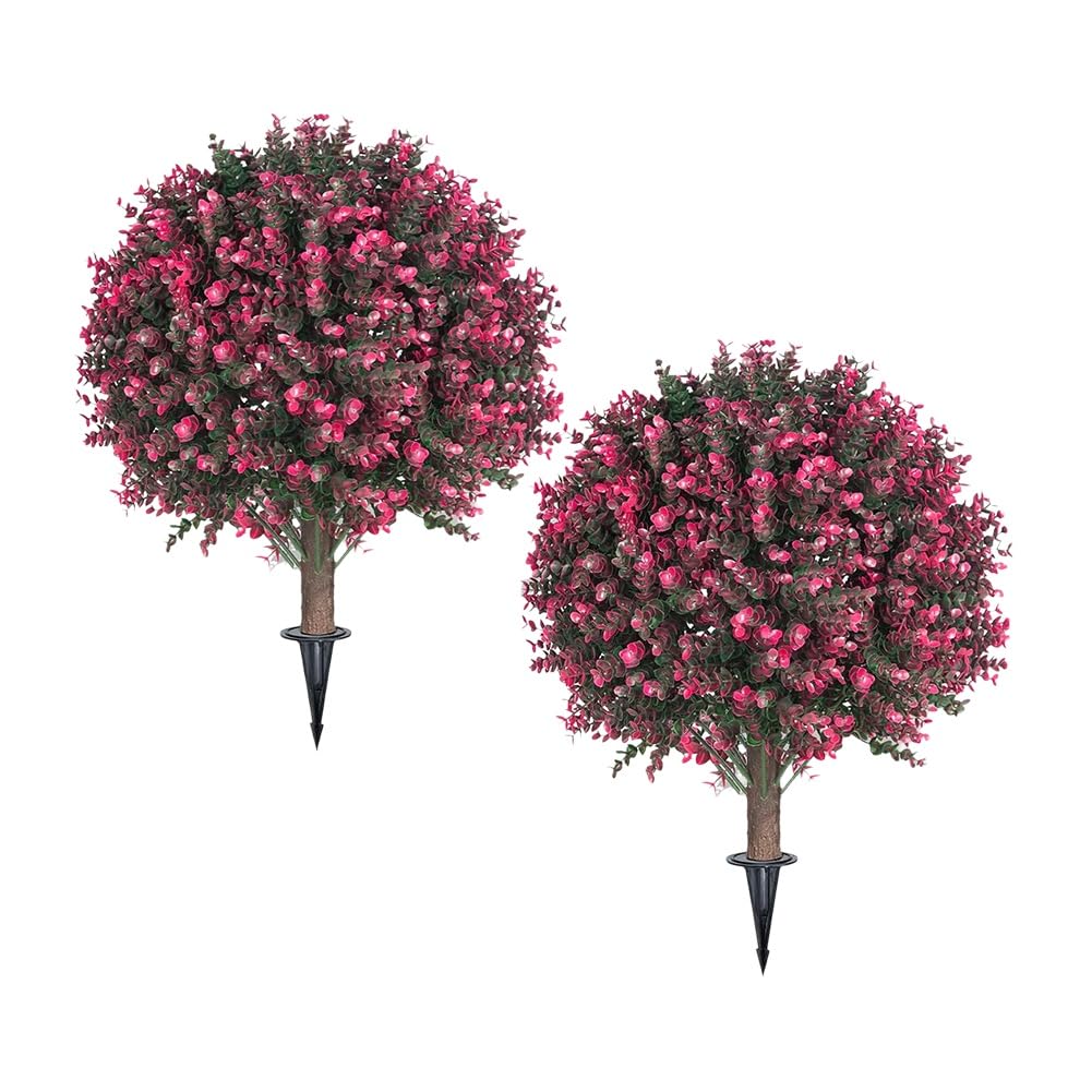 CTRLZS 2 Pack Artificial Rose Boxwood Topiary Balls for Outdoor with Ground,UV Resistance Faux Greenery Shrubs,for Garden