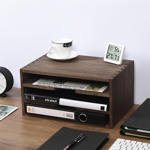 Miniatura 2 de Bandeja clasificadora de archivos de 3 niveles para almacenamiento de papel, organizador de documentos de escritorio de madera con clasificador de