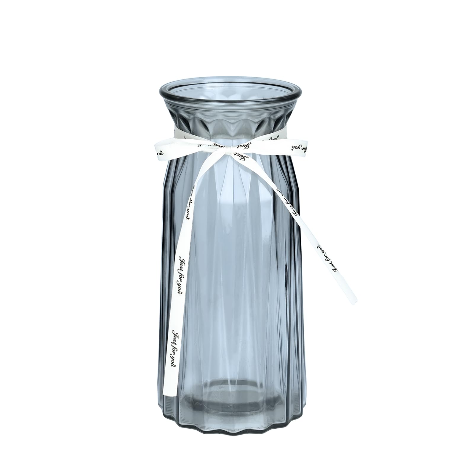 TSKDKIT Blumenvase Klar Glasvase für Tischdeko 24x10cm Modern Schmale Vase mit Schleifenband Boho Transparente Dekorative Kristall Vasen für Pampasgras, Tulpen, Rosen, Home Wohnzimmer Büro Dekor(Grau)