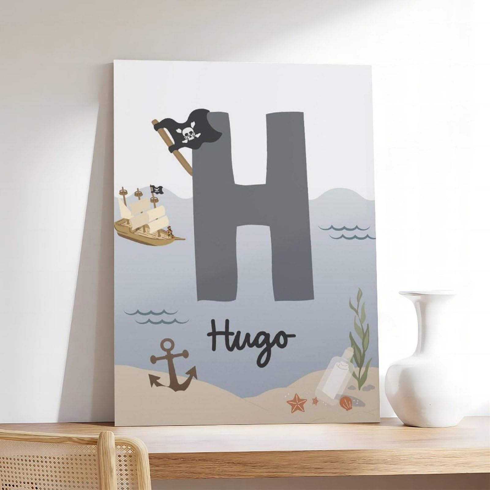 Poster sur toile avec thèmes éducatifs de l'alphabet de A à Z (14) - Décoration murale pour salon, chambre à coucher - 40 x 60 cm