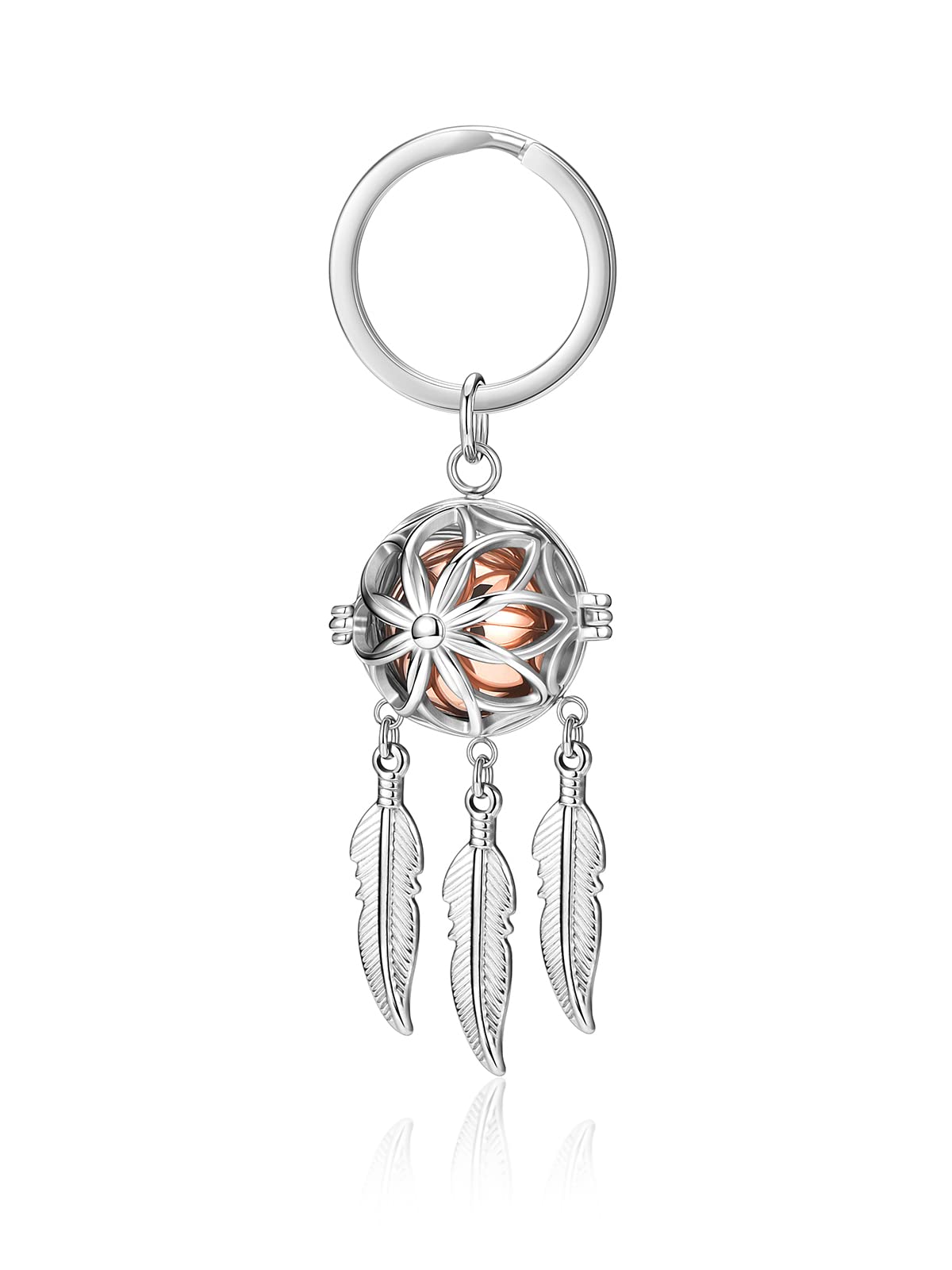 Personalized Text Cremation Jewelry Dream Catcher Urn Keychain for Ashes Custom Engraving Memorial Angel Wing Pendant for Women Men Loved Ones (Engraving, Gold Ball)