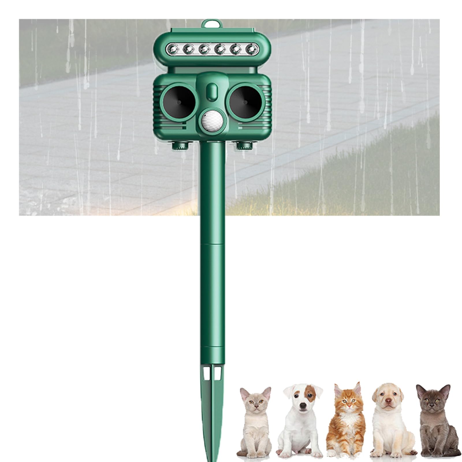 Repellente solare per gatti con ricarica solare, sensore di luce rossa, luce flash LED, 4 livelli regolabili, portata 8-12 metri per gatti, cani, volpe, uccelli