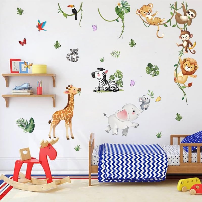 1 Set Stickers Muraux Enfants Animaux Jungle Decoration Chambre Bebe Garcon Fille Sticker Mural Savane Autocollant Mural Salon Papier Peint Enfant Decoration...