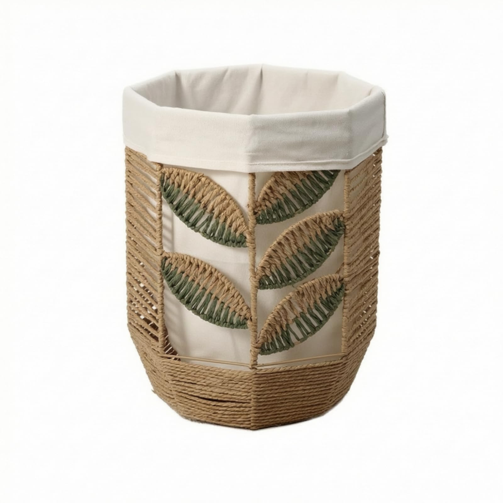 Amagogo Cesto Porta Biancheria Cesto Cesta Lavanderia Contenitore Organizzatore con Rivestimento in Cotone Lino Intrecciato con Bordo Rinforzato E Manico, Grande, Stile Rustico Con Motivo A Foglie