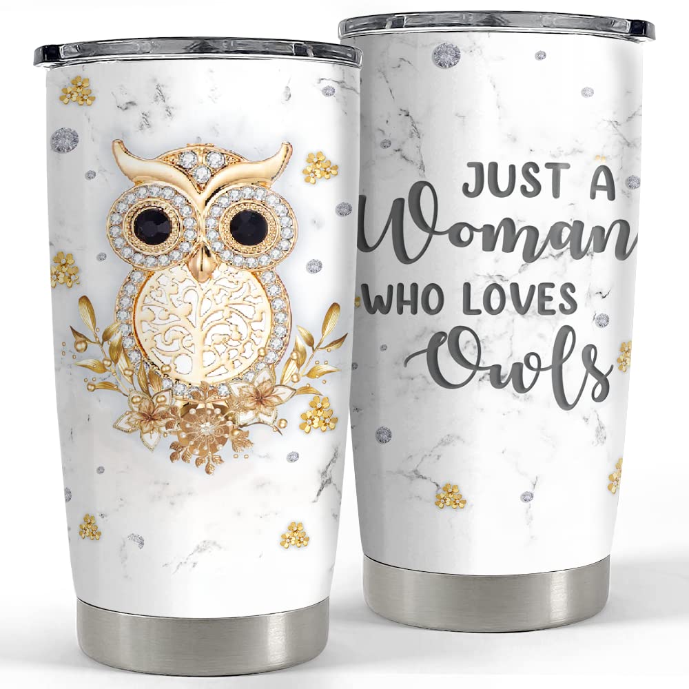 SANDJEST Owl Tumbler Jewelry Style Just A Woman Loves Owls 20oz Tumblers with Lid Gift for Women Girl Daughter Sister Animal Lovers Christmas Birthday Presents