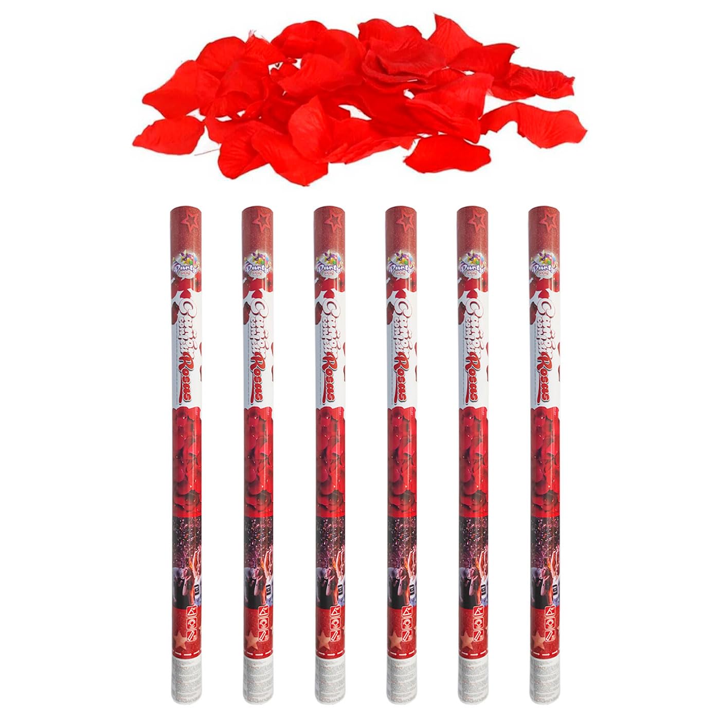 Tradineur - Pack de 6 cañones de confeti de aire comprimido, popper, cracker de confetti, cumpleaños, bodas, fiestas, celebraciones (Pétalos de rosa - 80 cm)