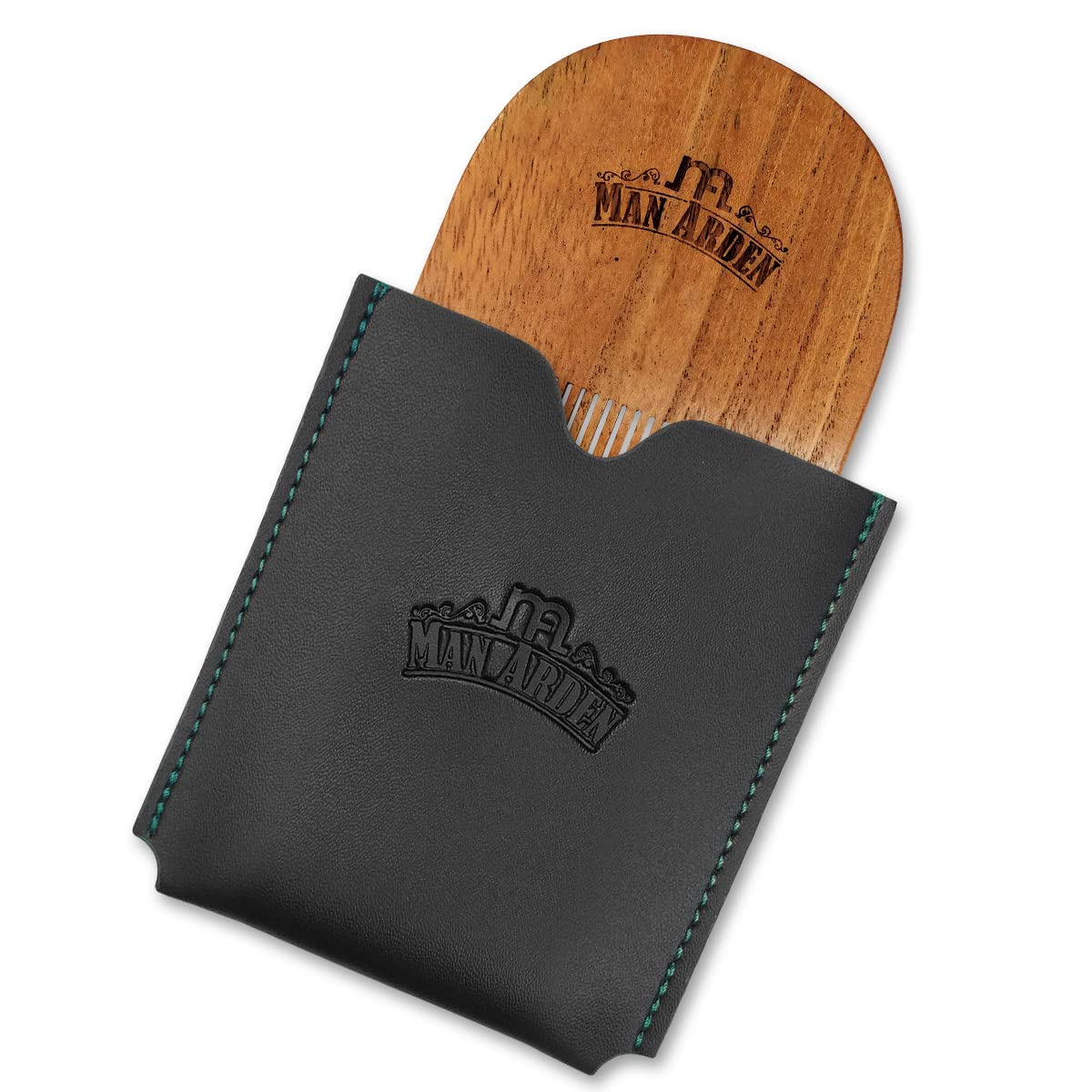 Man Arden Peine de madera en forma de U Pure Neem con bolsa de cuero sintético de primera calidad