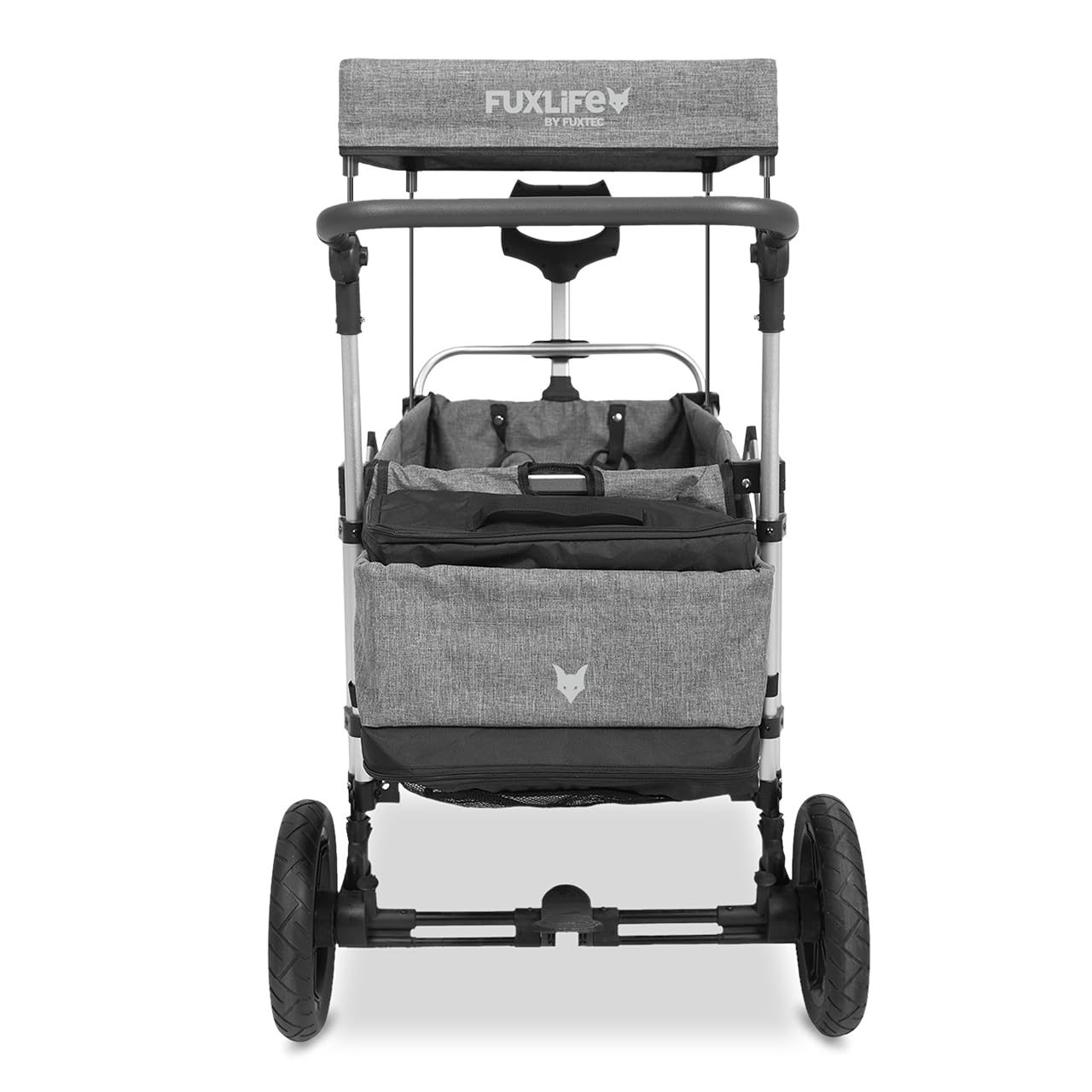 FUXLIFE Bollerwagen FX-CTL900 Premium Grau - Premium faltbar • Kinder Transportwagen mit Sonnendach • gepolsterter Innenraum & 5-Punkt-Gurte • gefederte Räder • klappbarer Handwagen mit Kühltasche