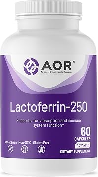 AOR Lactoferrin 250mg, 60 Vegetarian Capsules, 30-60 Day Supply Supports Healthy Iron Balance & Enhanced Daily Vitality for Overall Well-Being Non-GMO, Gluten-Free.