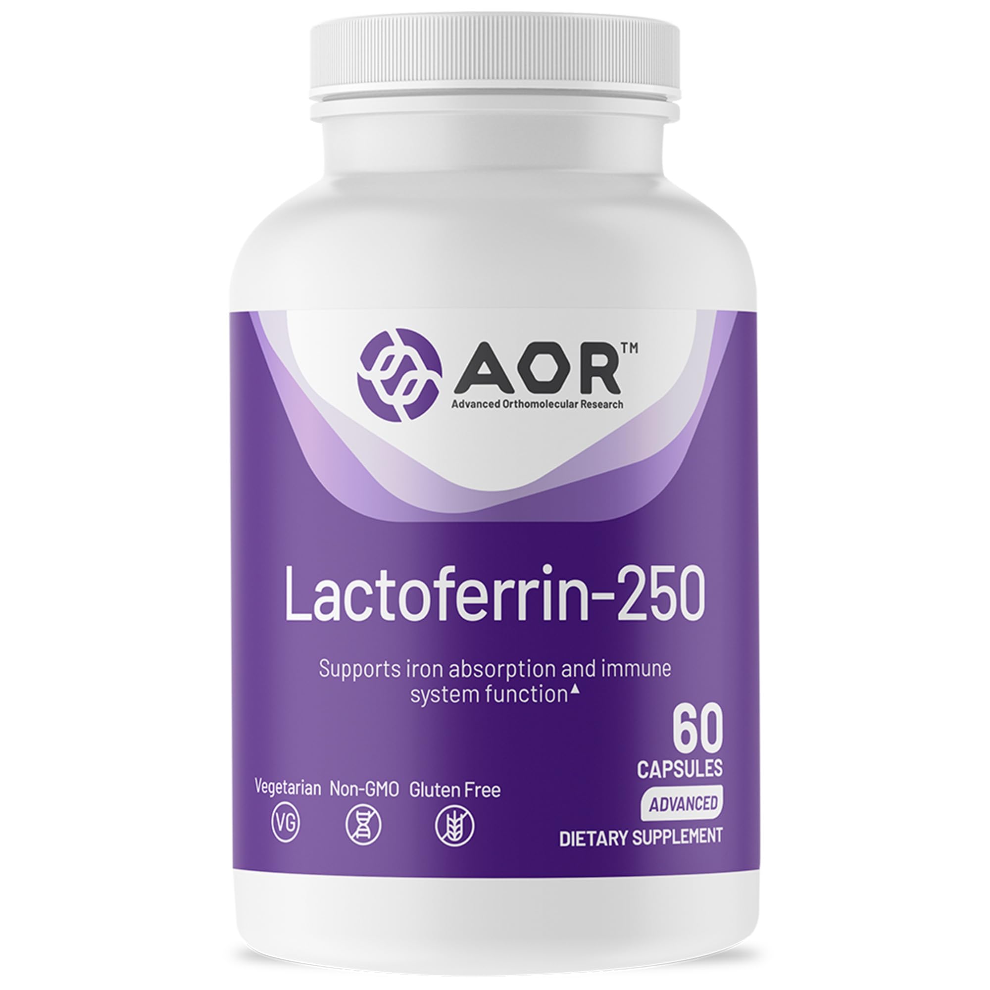 AOR Lactoferrin 250mg Capsules, Iron Balance Support, Non GMO, 60 Capsules