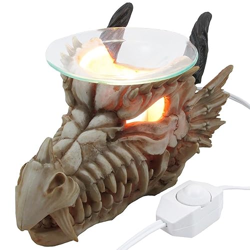 Home-n-Gifts 1 X Decorative Snarling Dragon Skull Electric Oil Warmer - Tart Scented Aromatherapy Diffuser - Black Resin - Adjustable Light Intensity - Small Room - Corded Electric