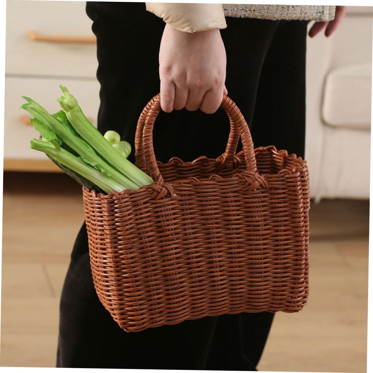 BESPORTBLE 1pc Basket Wicker Picnic Baskets Vegetable Storage Basket Portable Basket Out Door Decor Tote Basket Fruit and Vegetable Basket Outdoor - Image 4