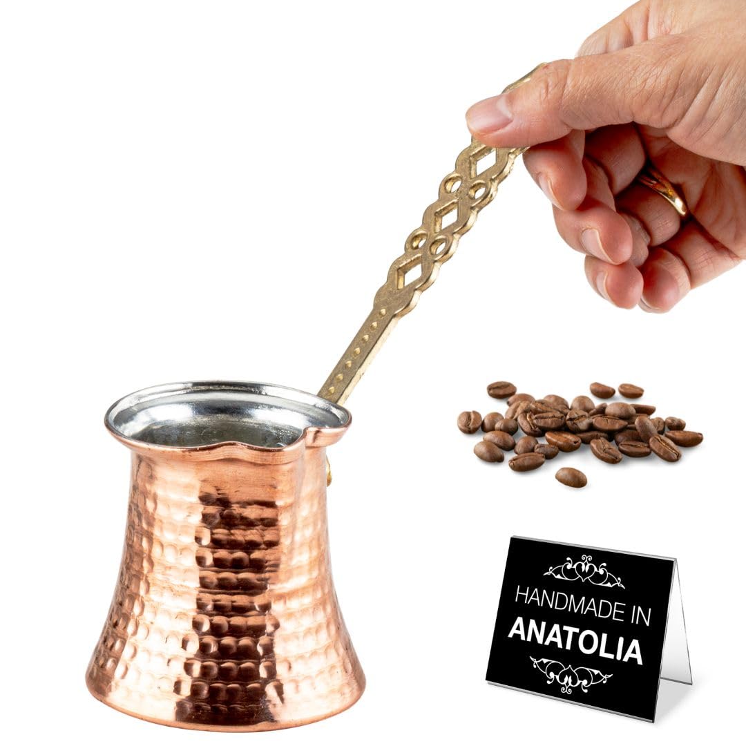 Hakan Turkish Coffee Pot | Stove Top Water Boiler, Coffee Maker, Butter, Chocolate & Milk Warmer | Even and Quick Heat with Handcrafted Copper Material | Coffee Gifts Idea, 8.3 Oz (245 cc)