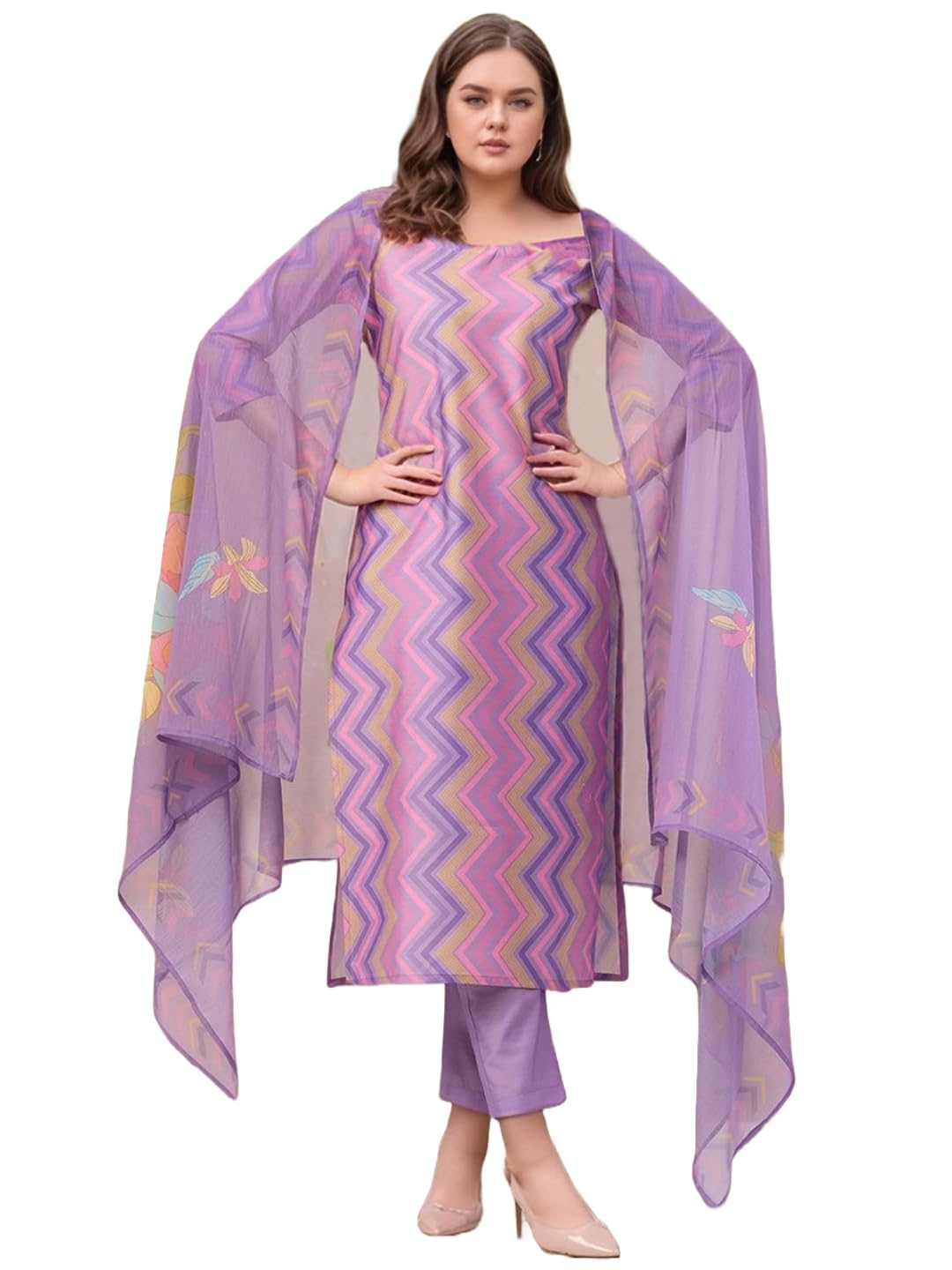 gosriki Women's Rayon Viscose Straight Printed Kurta with Pant & Dupatta-picture-12