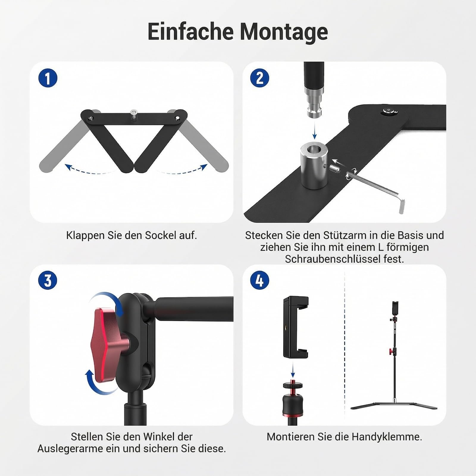 NEEWER Overhead Handystativ mit Doppelkugelkopf und schwenkbarem Boom Arm, stoßdämpfende Tischklemmen Handyhalterung Ständer mit klappbarem Sockel für Klavier Kochen Zeichnen Live Streaming, DS026