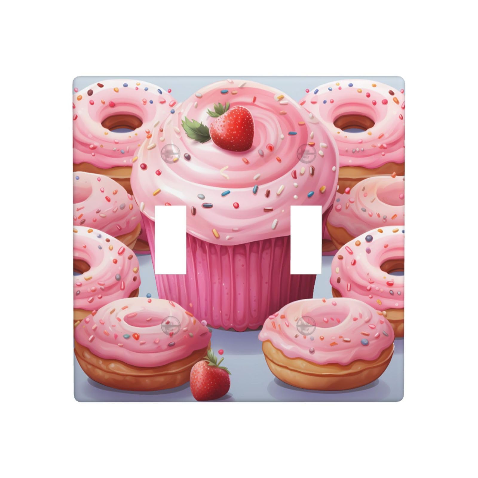 Aceprints Pink Donut And Cupcake 2 Gang Double Toggle Wall Plates, Unbreakable Decorative Duplex Light Switch Plate Covers Electrical Switchplate Cover Faceplate For Bathroom Kitchen Decor
