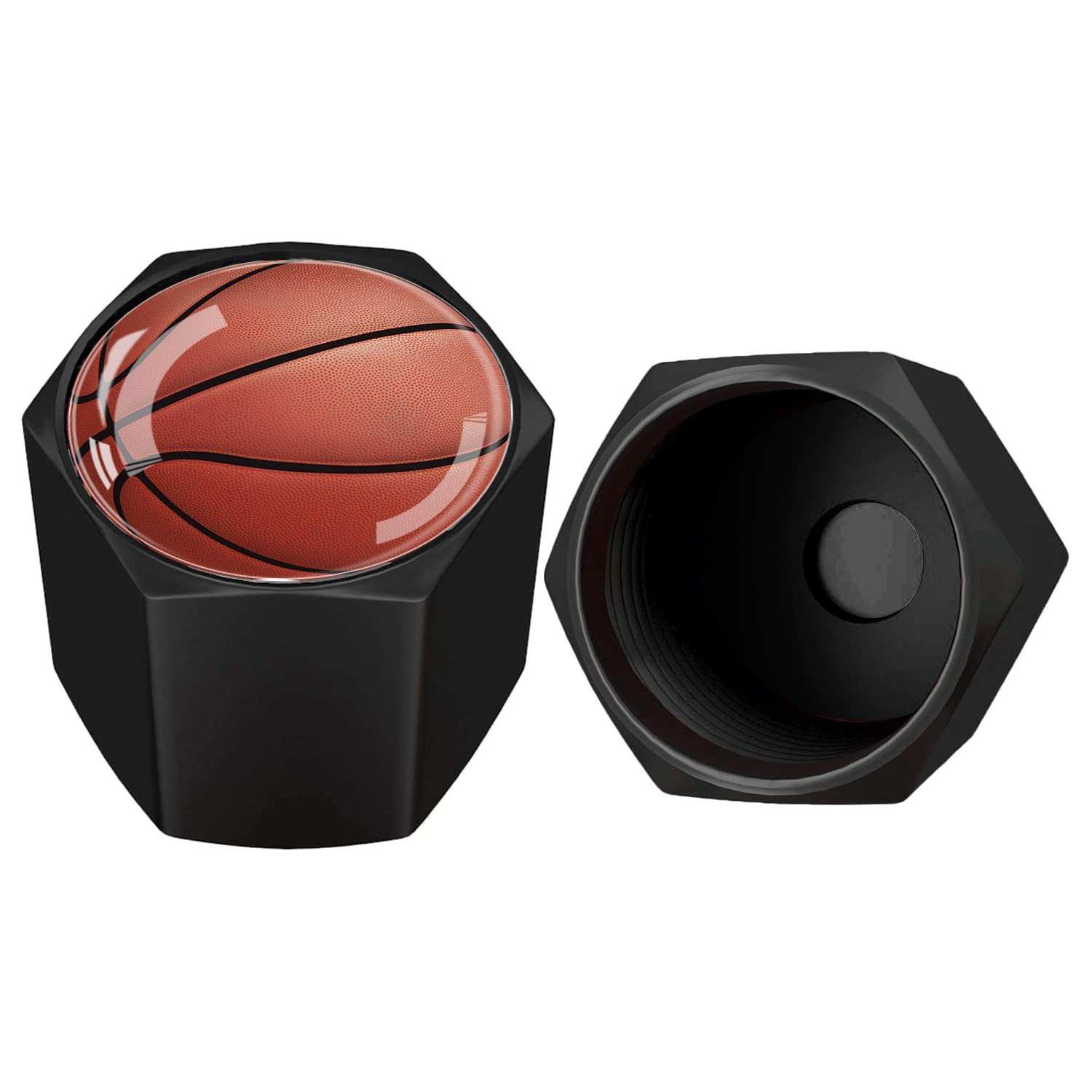 Basketball Design Tyre Valve Caps – Fun Set For Cars Or Bikes (Printed Vinyl)