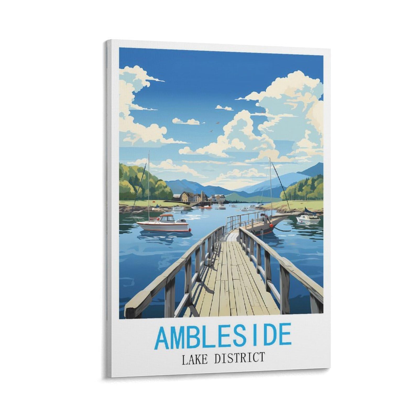 HXHNFERR Ambleside Lake District Vintage Travel Poster 24x36inch(60x90cm) Canvas Wall Posters And Art Pictures Prints Paintings Bedroom Decor