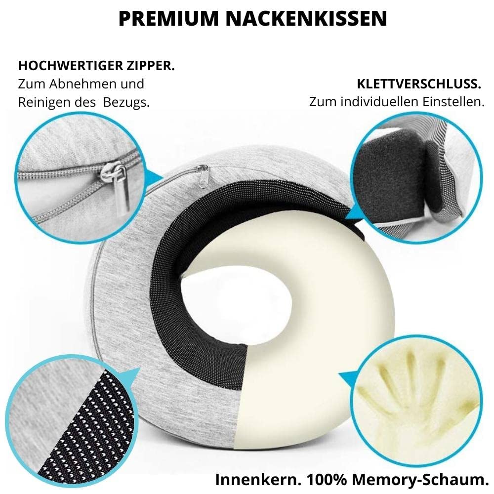 Cuscino Cervicale Da Viaggio In Memory Foam Con Supporto 360° - Morbido, Lavabile, Con Fascia Per Bagaglio, Per Aereo Auto Treno (Blu Navy) - 2