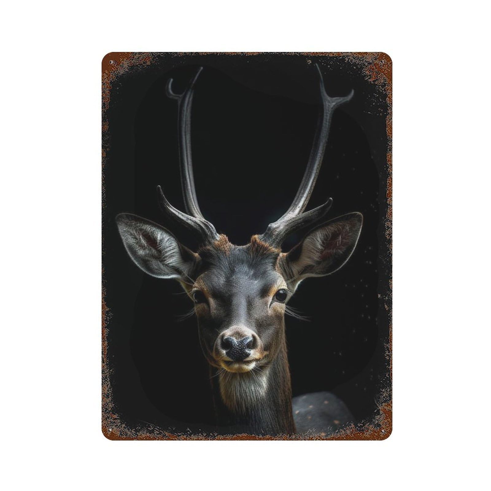 Wild Deer Portrait Vintage Wall Sign 15.7"x11.8", Rust Effect Metal Decor for Office, Studio And Wall Decor
