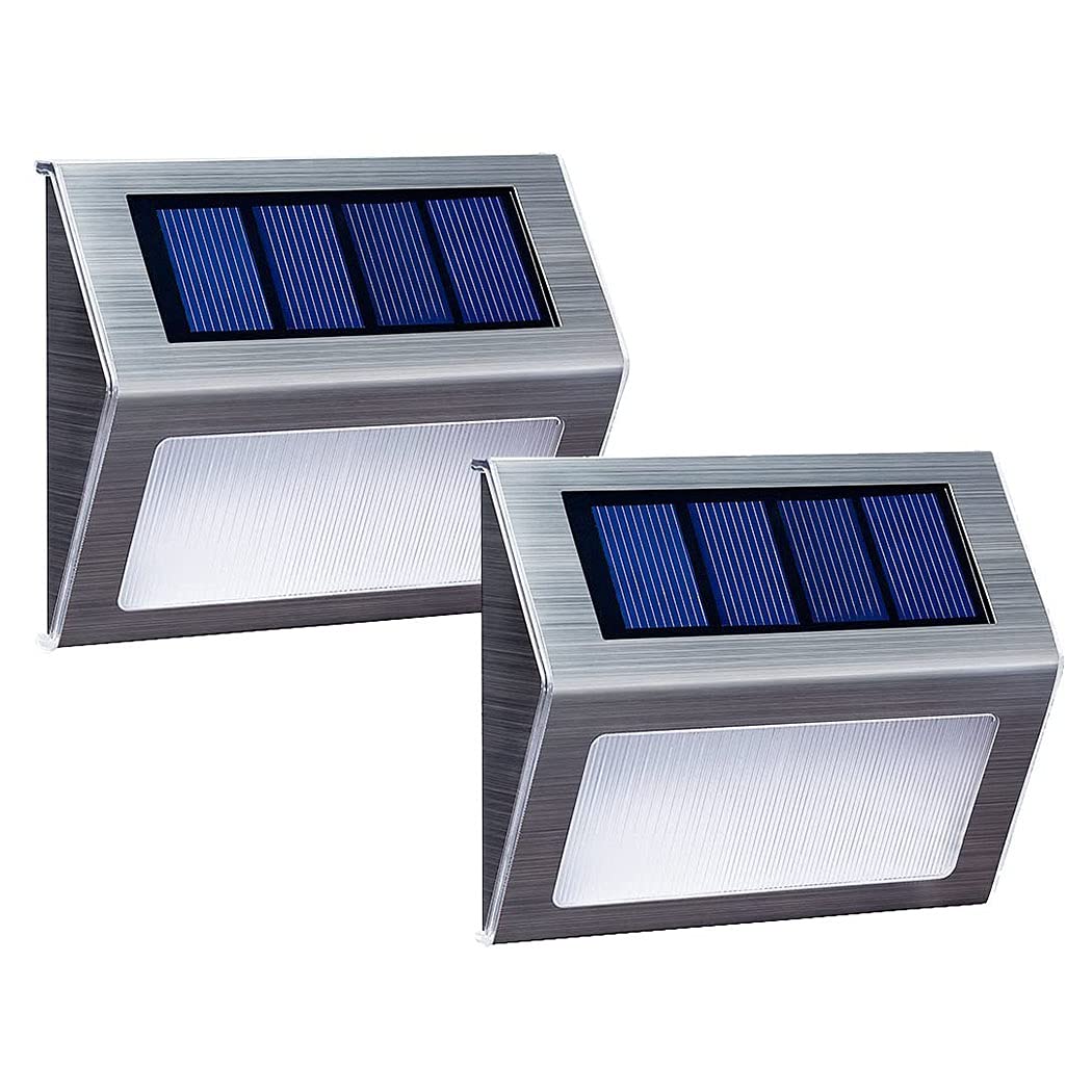 AMERTEER Solar Lights for Steps Decks, Outdoor LED Step Lighting Stainless Steel Waterproof for Lawn, Pathway, Yard, Driveway, Step - 2 Pack-Warm Light