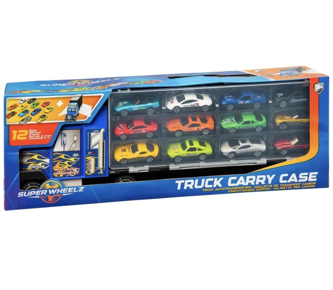 FAHAAM New||Diecast Truck Carry Case Set with 12 Cars, Perfect for hours of fun, Includes 12 diecast and plastic car toys||