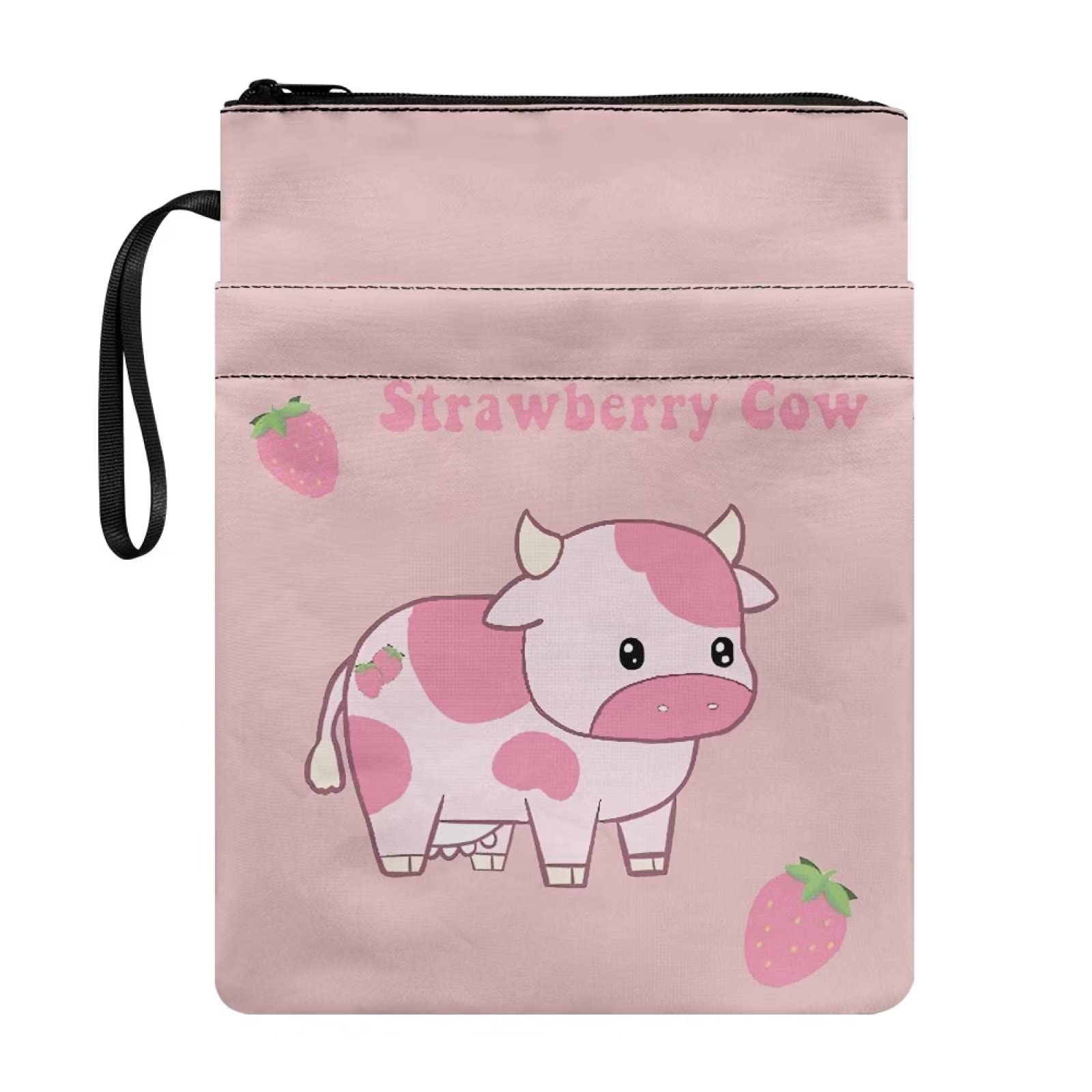 COEQINE Cow Strawberry Book Sleeve Cover Cloth with Zipper, Fabric Novel for Adult Books Cover for Paperback — image 1