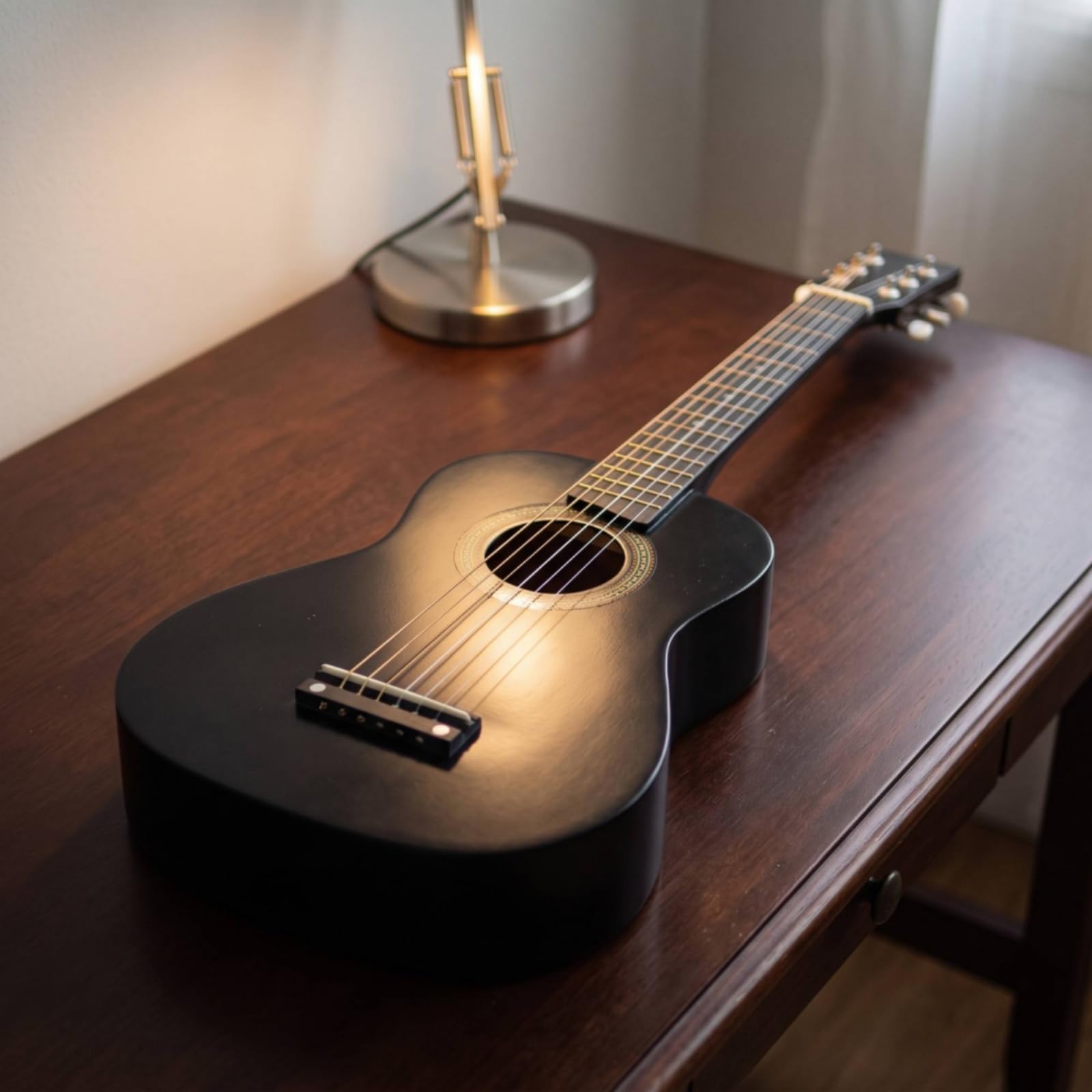 Qianly Chitarra Acustica Maneggevole Chitarra Piccola Suono Caldo Strumento Musicale per Bambini, Studenti, Casa, Nero, 23 Pollici
