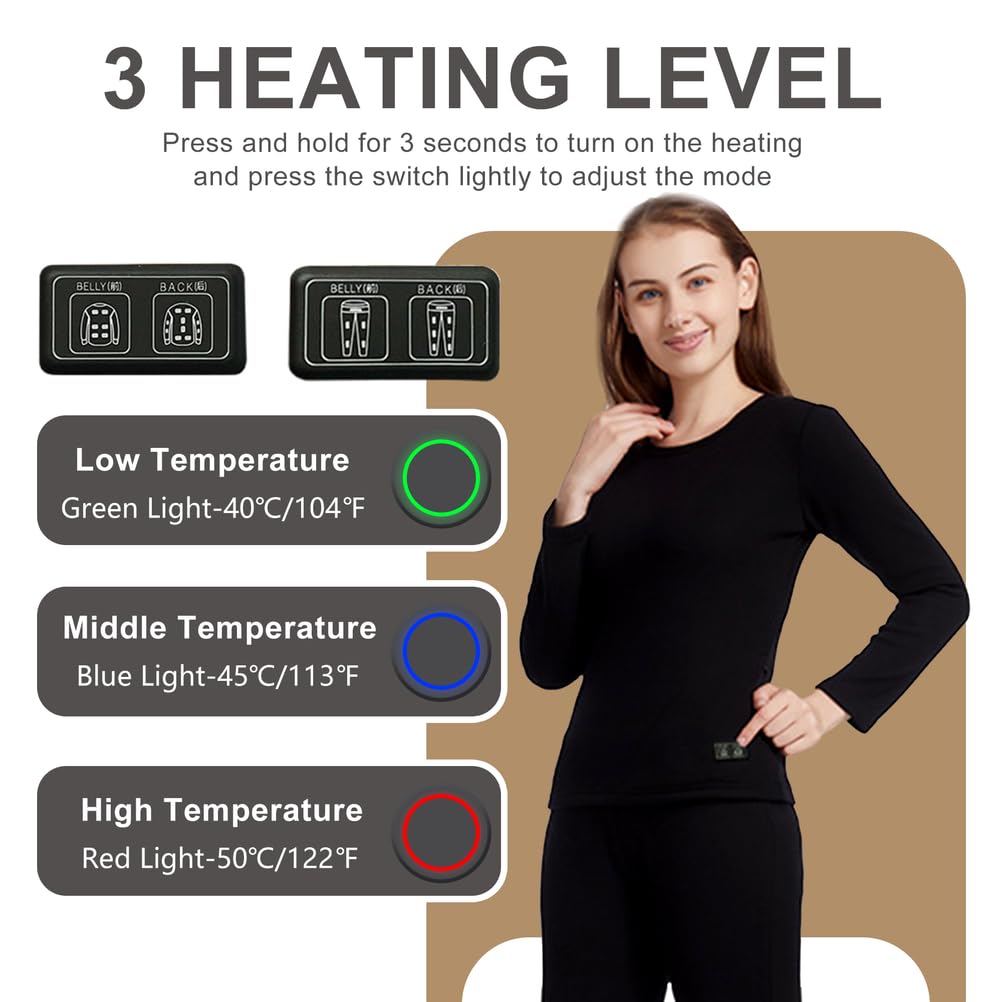 Conjunto de Ropa Interior térmica eléctrica para Mujer, Camiseta y pantalón térmicos con 32 Zonas de calefacción para Uso en Interiores y Exteriores.