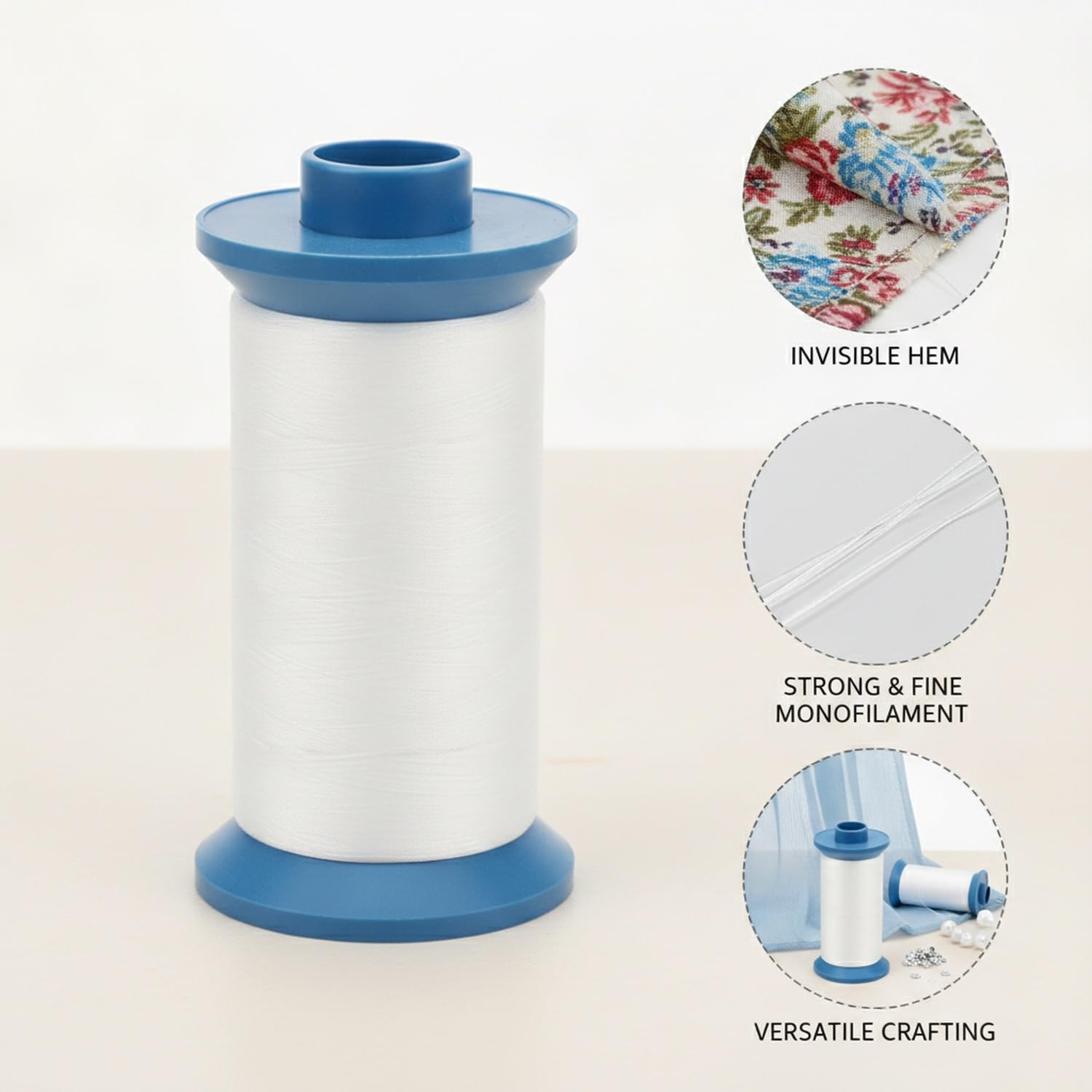 Hilo de coser de poliamida, monofilamento transparente de 0,1 mm para dobladillo invisible y reparaciones de manualidades, carrete de 5000 m, perfecto para proyectos de costura y manualidades