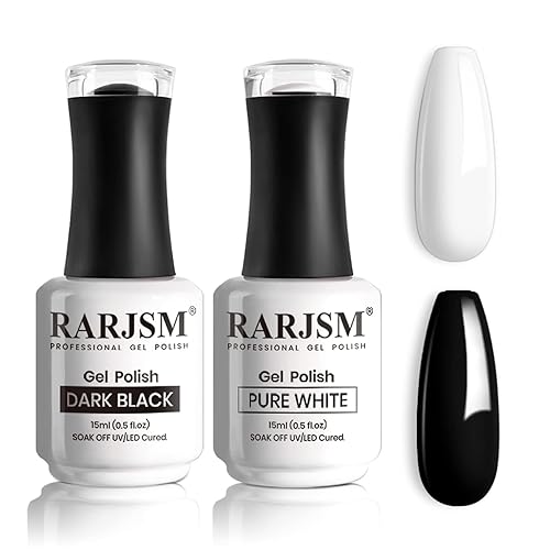 RARJSM Esmalte de uñas de gel blanco y negro de 0.5 onzas líquidas, gran capacidad, secado por LED UV, requiere para salón de manicura francés,