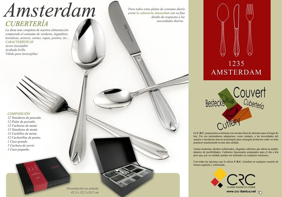 Amsterdam 1235 - Set completo di posate in acciaio inox, 1235 pezzi, con benne e custodia di lusso, design professionale ed elegante