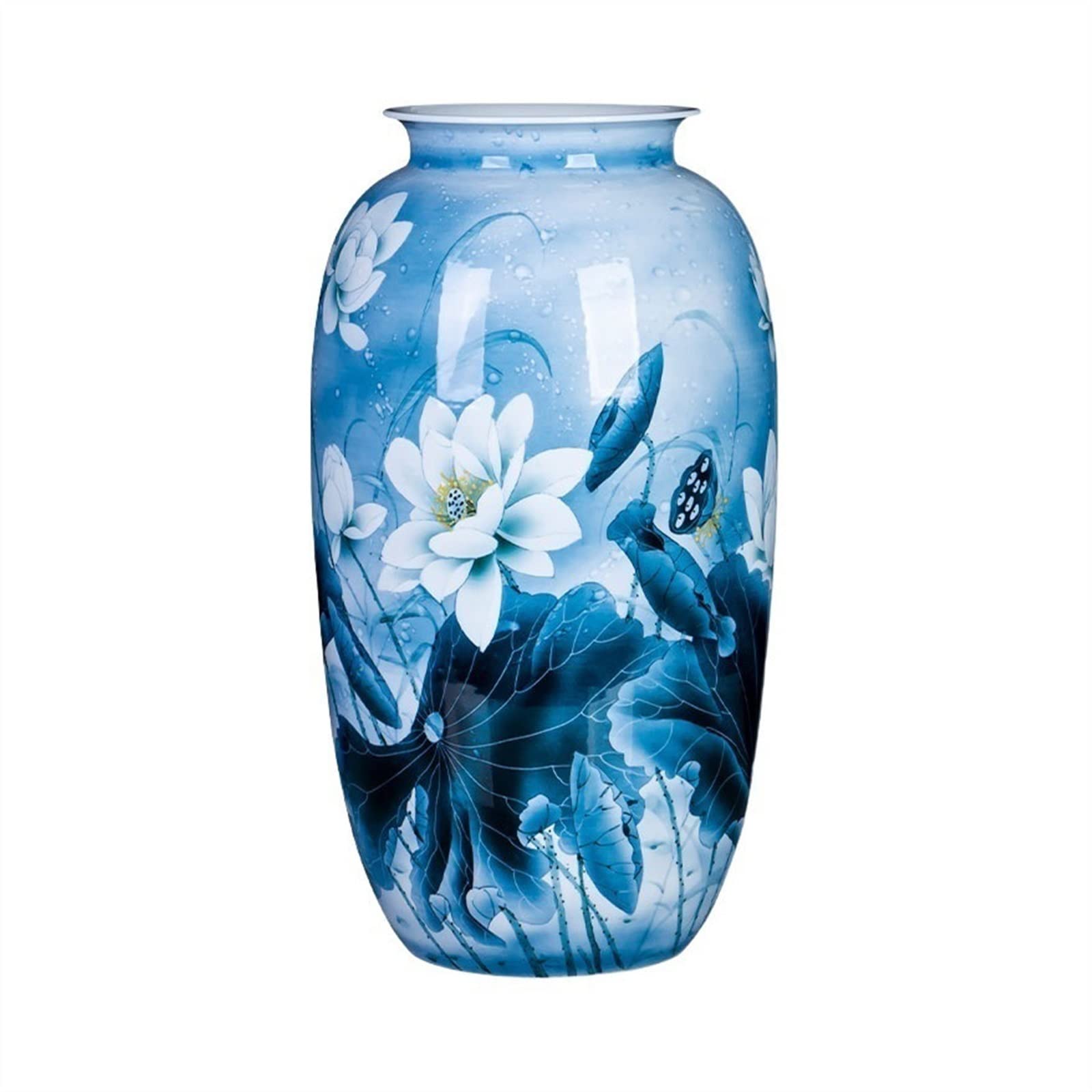 asdchZen Vases,Hand Painted Lotus Ceramic Vase Living Room Home Decoration Floor Type Large Vase Exquisite Porcelain