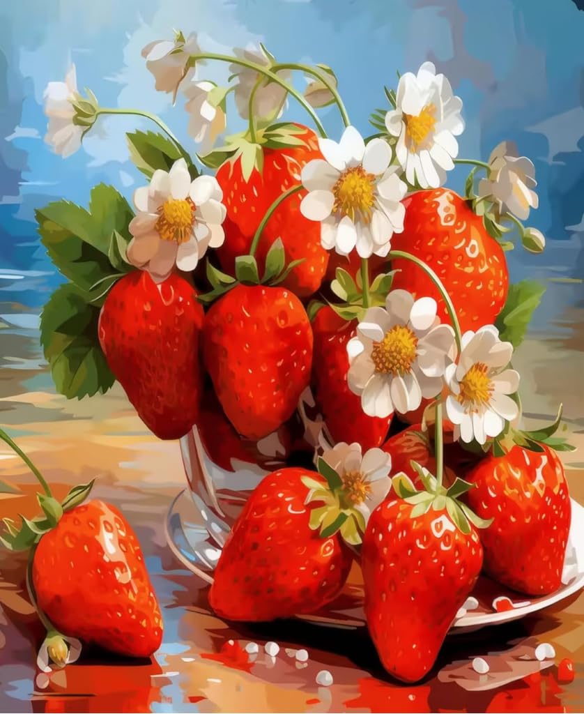 NAHUIGOOD Easy Cross Stitch Kits,Delicious Strawberries 11CT40x50cm,11CT Stamped Embroidery Starter Kit for Cross-Stitch Supplies Needlework Craft