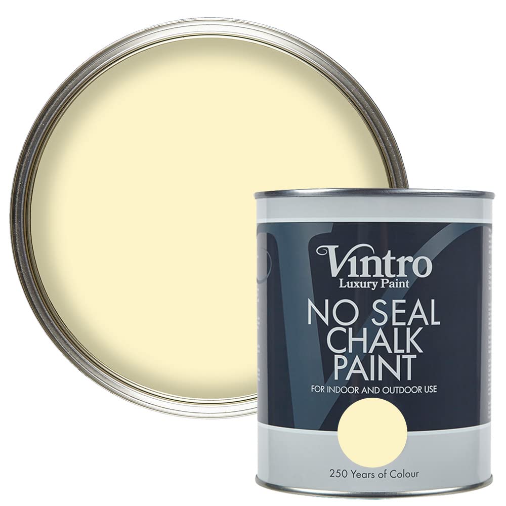 Vintro Paint Isabella (Pale Yellow) Vintro | No Seal Chalk Paint | Pale Yellow | Interior & Exterior Use | Furniture | Walls | Wood | Metal | 1 Litre (Isabella) Pale Yellow