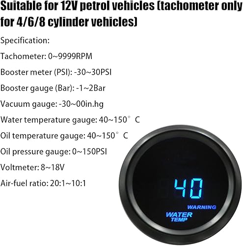Miniatura 3 de AUCELI Medidor de voltaje digital para automóvil, kit de medidor universal, 2 "2.047 in y pantalla de luz LED azul