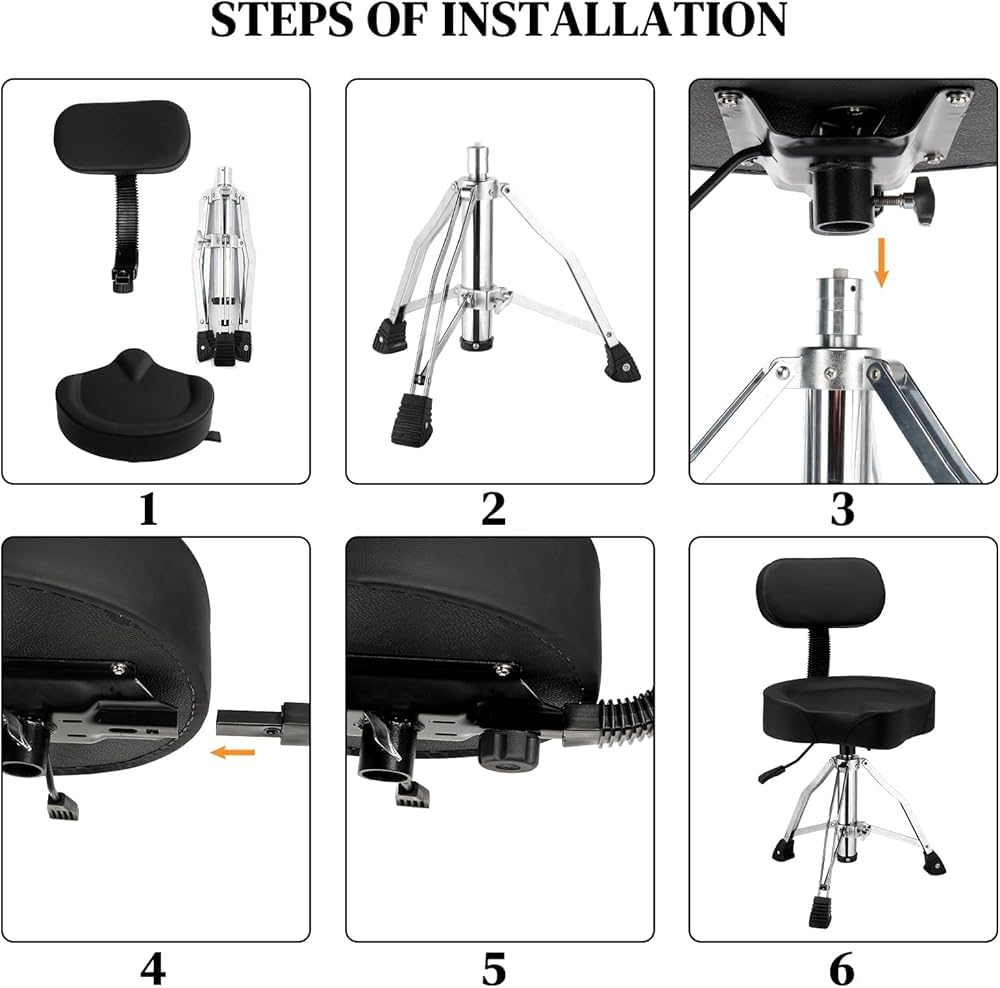 Trono per batteria regolabile con schienale, sgabello idraulico, sedile a sella, per batteristi, adatto per pianoforte, chitarra, studio e pratica musicale