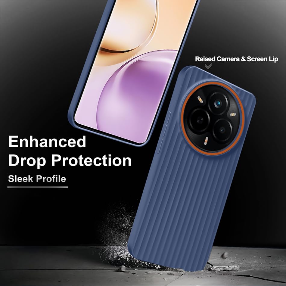 Image of Fashionury Ring Line Beam Design Back Case for Realme 14 Pro Plus 5G | Ring Line Camera Protection | Vertical Beam Bump Protection | Rubberised Back Case for Realme 14 Pro Plus 5G (Blue)