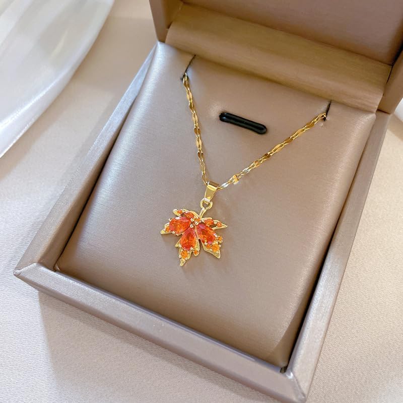 Dainty Maple Leaf Pendant Necklace for Women - Simple and Elegant Crystal Chain with Rhinestone Maple Leaf Pendant Necklace ,Perfect Fall Jewelry Gift for Wedding, Prom, Thanksgiving and Autumn - Image 5
