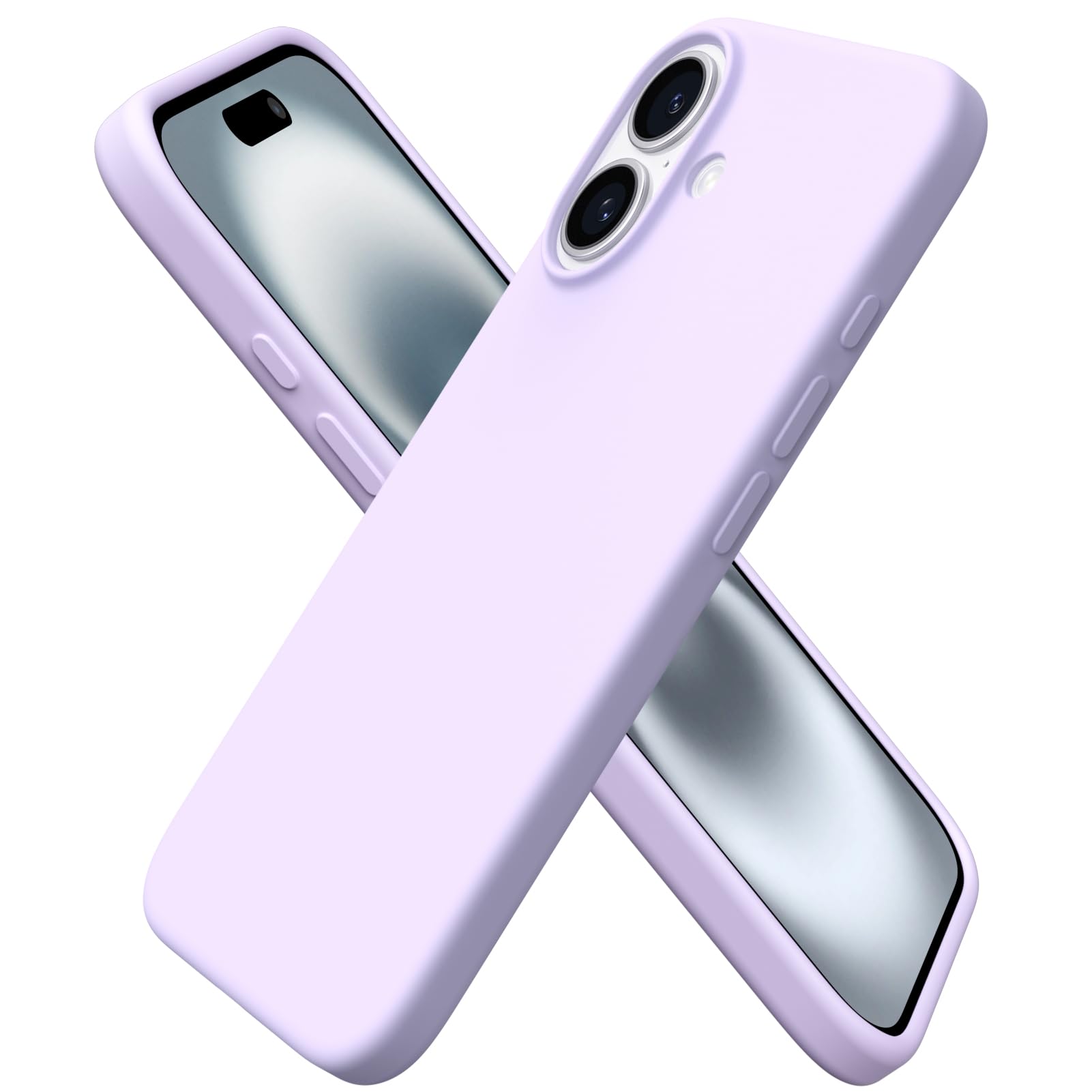 ORNARTO Compatible with iPhone 16 Case 6.1", Slim Liquid Silicone 3 Layers Full Covered Soft Gel Rubber Shockproof Phone Case, Protective Cover with Anti-Scratch Microfiber Lining-Pastel Lilac