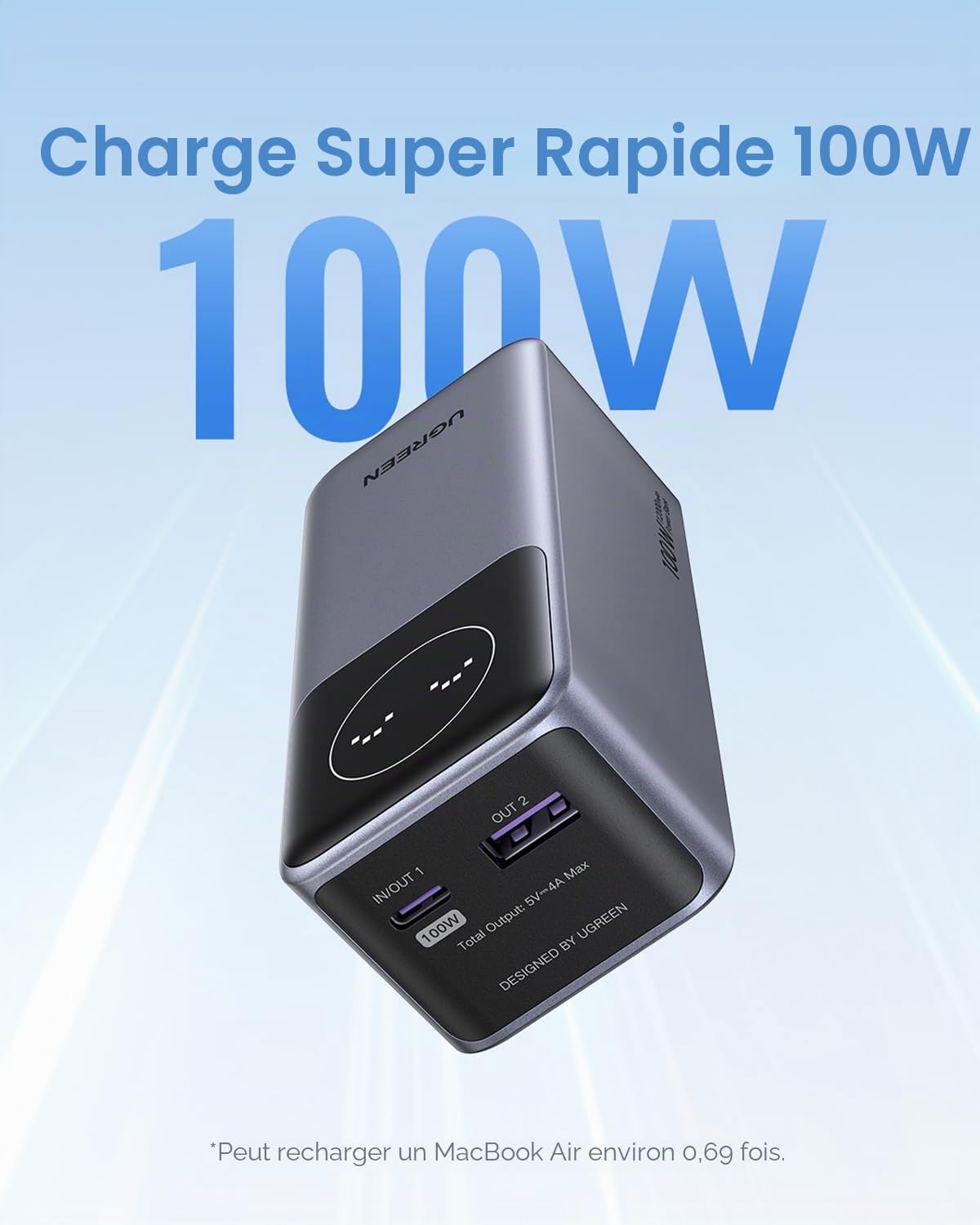 Batterie urgence UGREEN 12000 mAh Gris anodisé