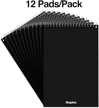 STAPLES Steno Notepads, 6 x 9, Gregg Ruled, Top Wirebound, 80 Sheets, 12Pack