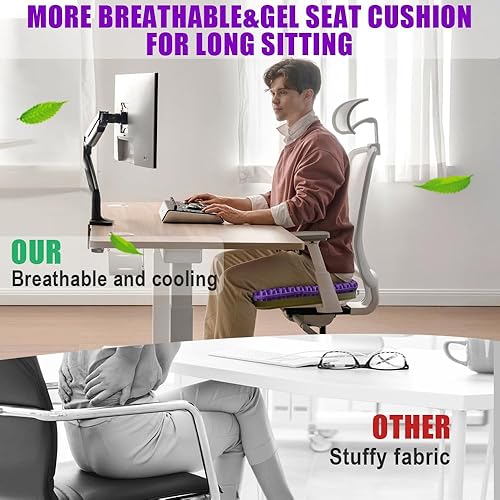 Miniatura 4 de CEECOLES Cojín de gel para asiento de larga duración, cojín de gel para silla de oficina, alivio de presión, espalda, ciática, coxis, almohadilla