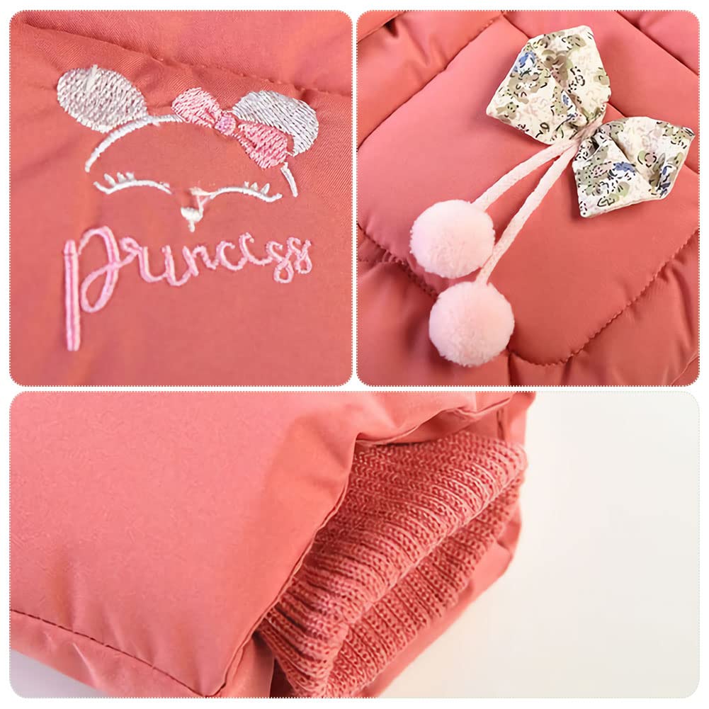 Doudoune Enfant Fille de Broderie Veste Matelassée à Capuche Détachable de Col en Fourrure Manteau Fille Hiver Chaud