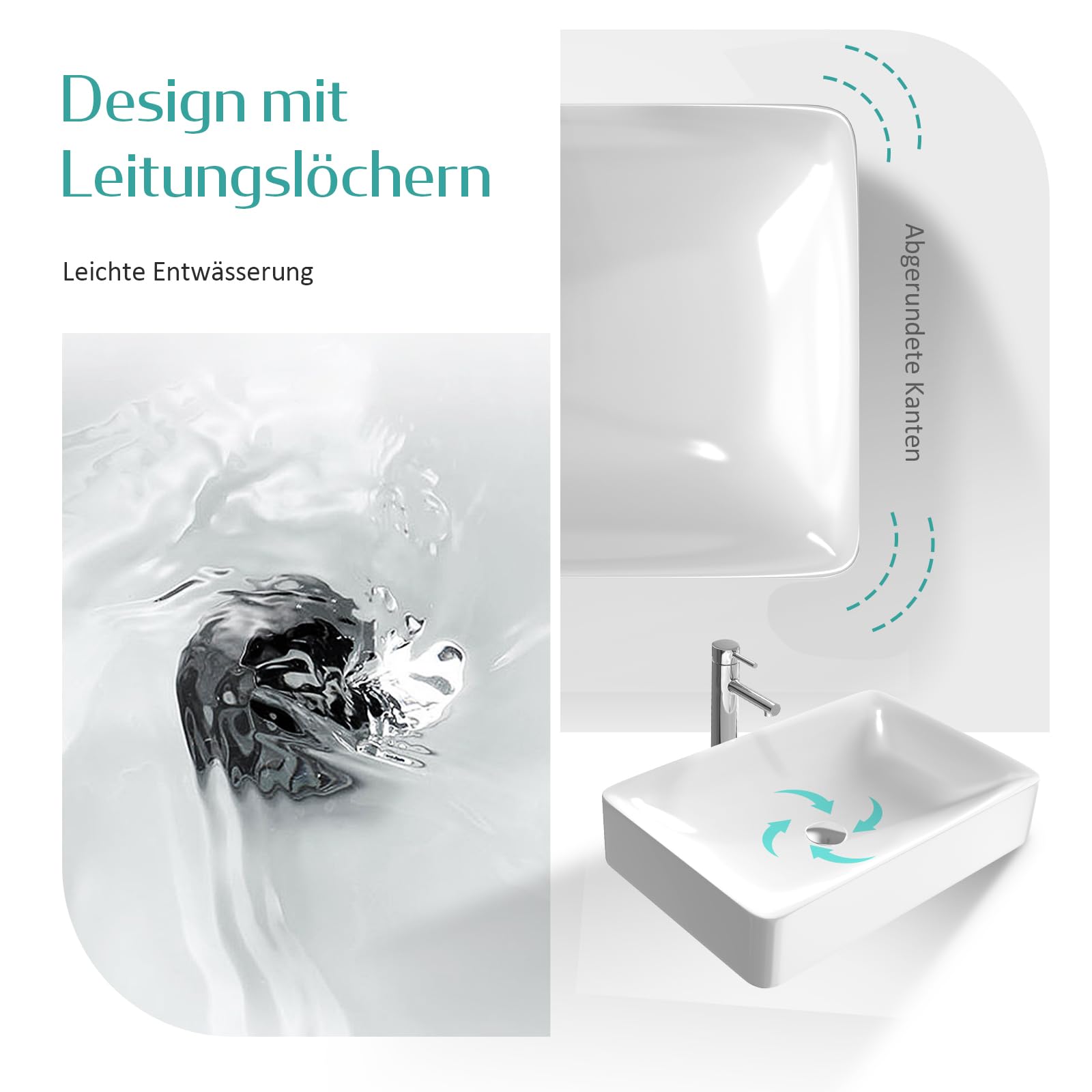 EMKE Lavabo de encimera, 40 x 40 x 12 cm, pequeño lavabo para invitados, lavabo de baño, lavabo de cerámica, lavabo cuadrado, color blanco