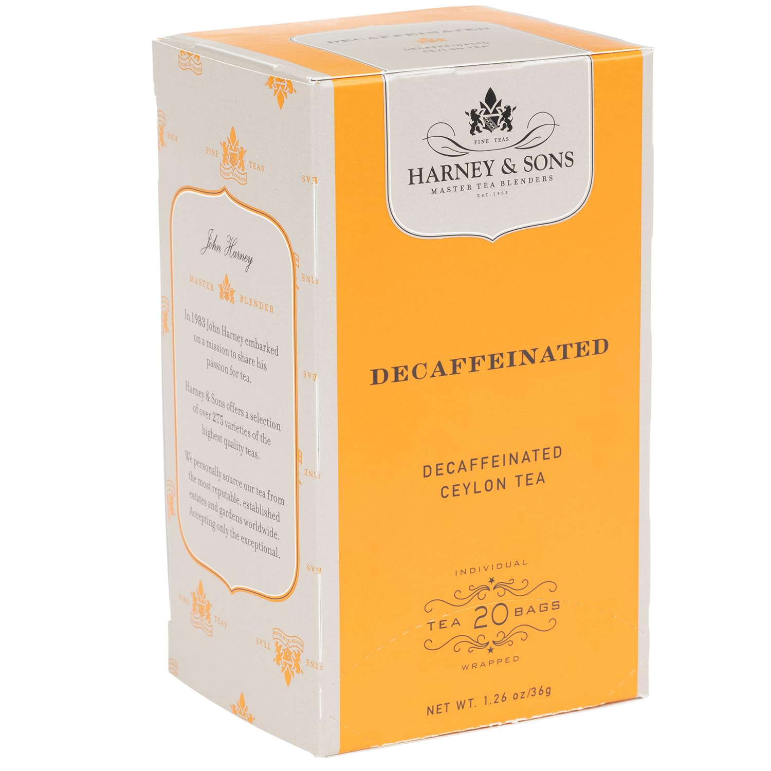 Black Tea, Decaffeinated Ceylon, 20 Tea Bags, 1.26 oz./36 grams