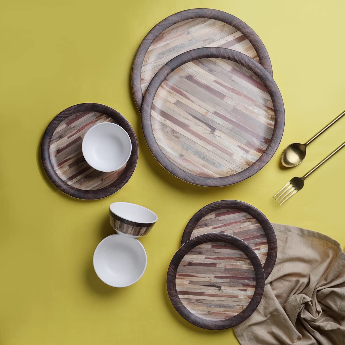 Servewell Persian Matte 24 Piece Melamine Dinner Set - Woody Work Brown