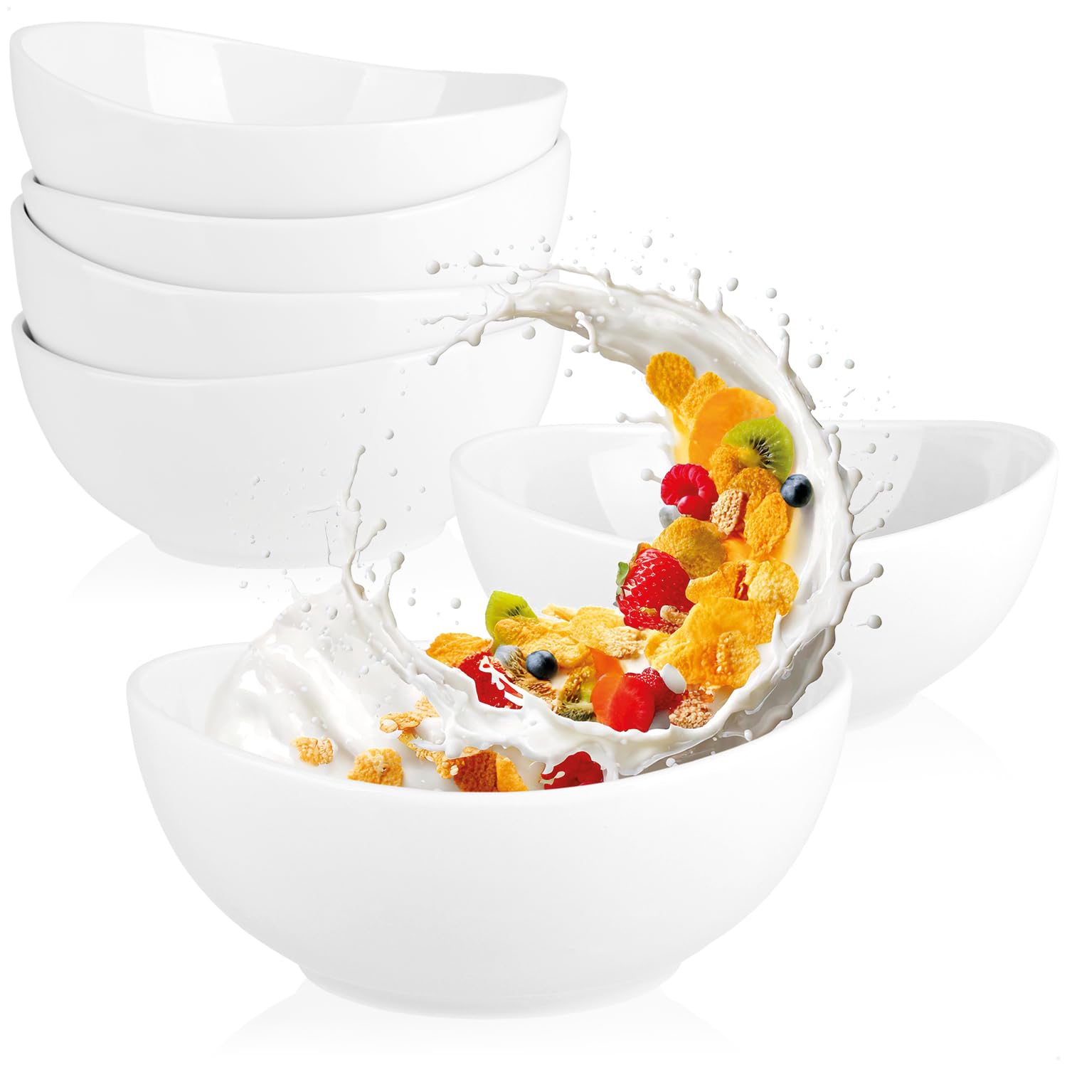 com-four® 6x Müslischalen Keramik 500 ml weiß | Große Schalen für Frühstück, Suppen, Salate, Desserts und Snacks, mikrowellengeeignet, spülmaschinengeeignet